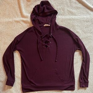 Women's plum purple Lace-Up Hoodie Sweater